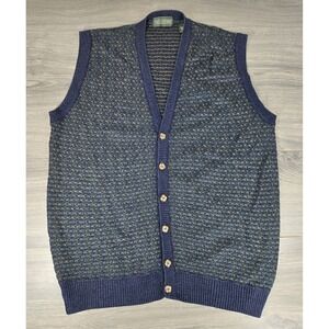 Hill‎ Archer Cardigan Sweater Vest Mens Medium Blue Green Acrylic Preppy Core